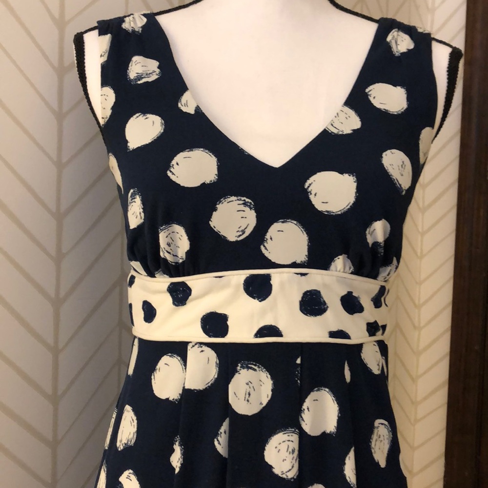 Navy and white polka dot dress